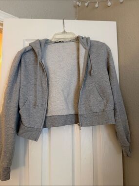 Brandy Melville Gray Cropped Zip Hoodie Jacket